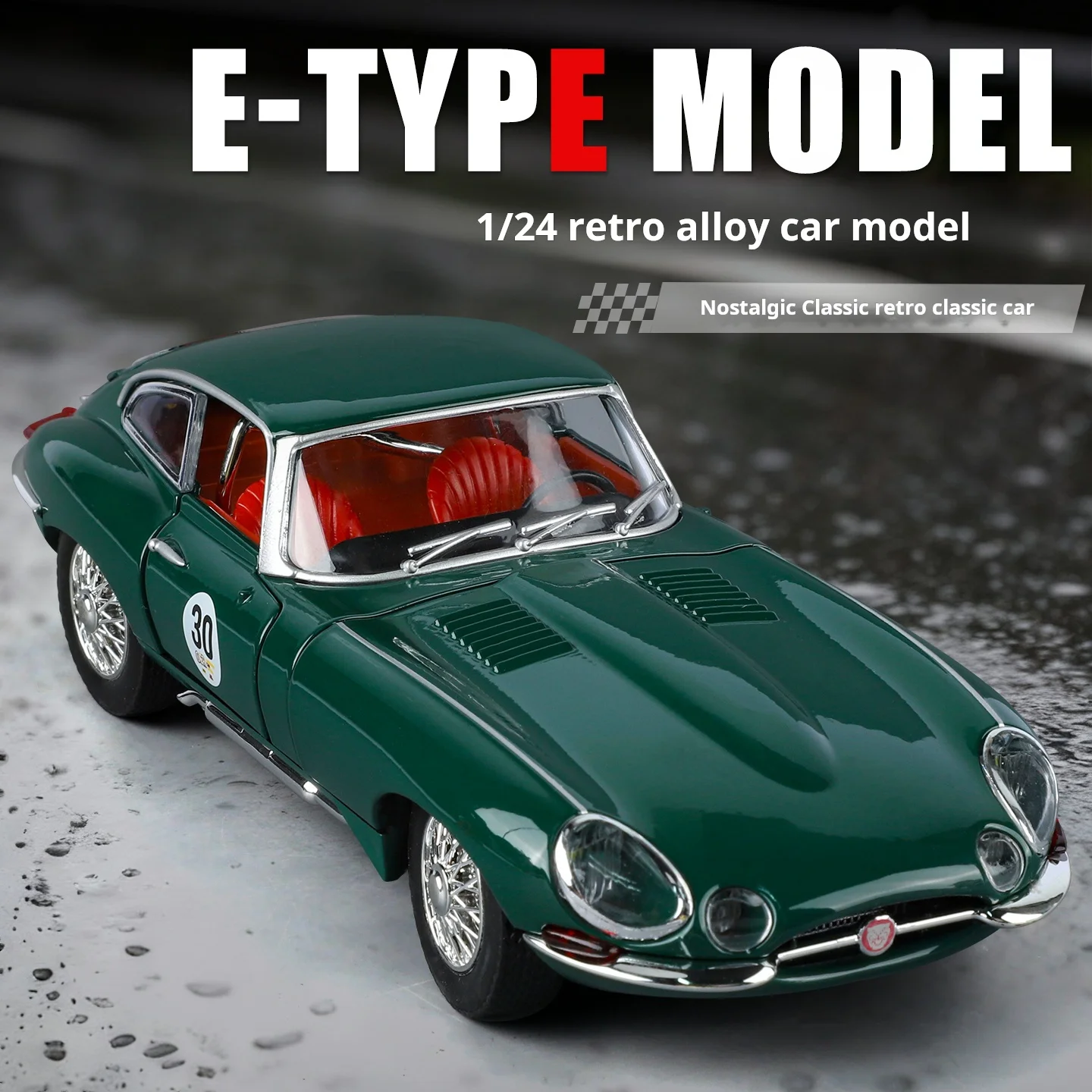Modello in lega di auto Retro 1:24 Jaguar E-TYPE Diecast modello di auto con suono e luce tirare indietro ragazzi regalo ornamenti da collezione giocattoli