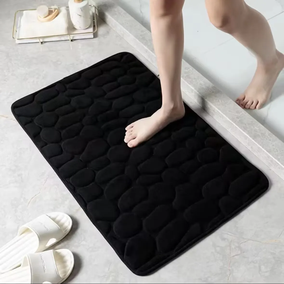 1pc Memory Foam Embossed Velvet Carpet Bathroom Living Room Non-Slip Mat Cobblestone Floor Mat Home Furnishings image 6