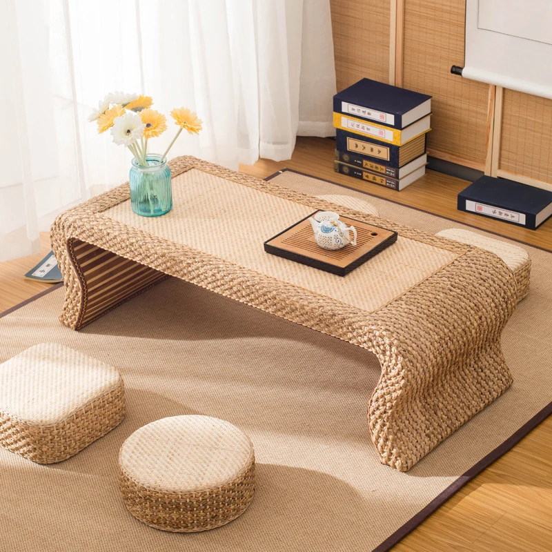 The product can be customized.Simple rattan woven tatami, tea table, floor table, Japanese Zen tea table, balcony table