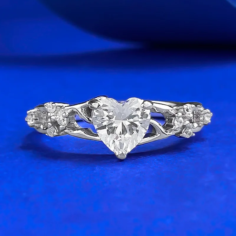 

CKT New S925 Sterling Silver 1ct Heart-shaped Ring for Women Fashionable Diamond Rings for Daily Wear Wedding Fine Jewelry