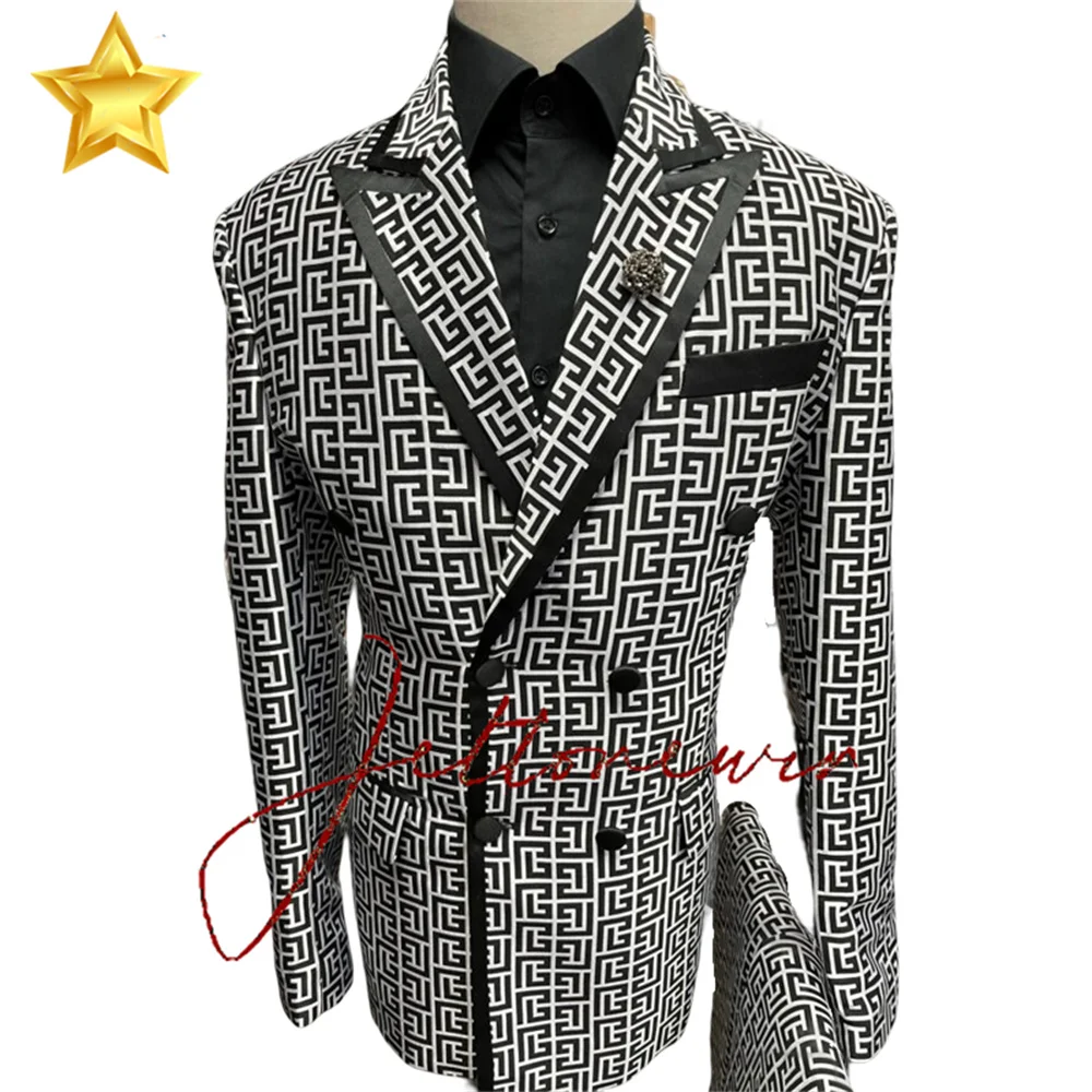 Luxury Suit For Boys Tuxedo For Wedding Double Breasted Child Jacket Pants 2 Piece Formal Kid Party Blazer Set Peaked Lapel