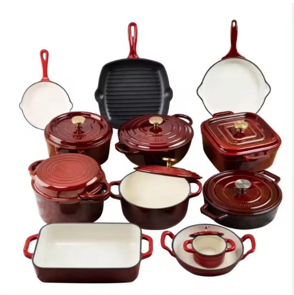 13 Pieces Cast Iron Kitchen Cooking Pans and Pots Set Non Stick Cookware Sets With Lid