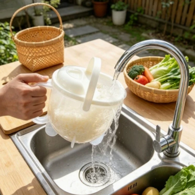 

Rice Washer Kitchen Colanders Strainer Bowl with Lid Household Vegetable Washing Strainer Home Hotel Restaurant coarse cereals