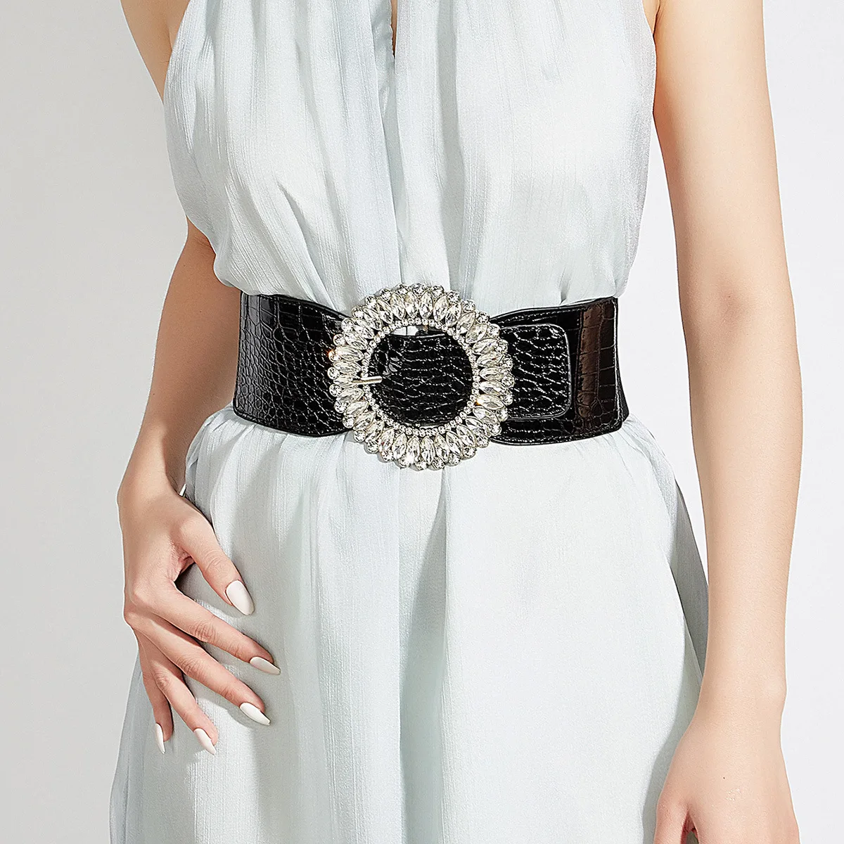 

New European and American Style Women's Wide Belt Korean Version Fashion Retro Elastic Elastic Waist Seal Dress Waist Decoration