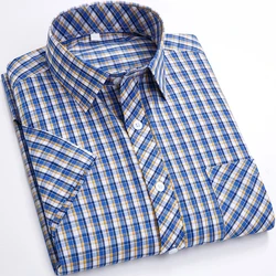 Oversize 8XL 7XL 6XL 5XL Men's Plaid Shirts Short Sleeve Summer 100% Cotton Fashion Casua Young Dress Shirt Blouse Men Clothing