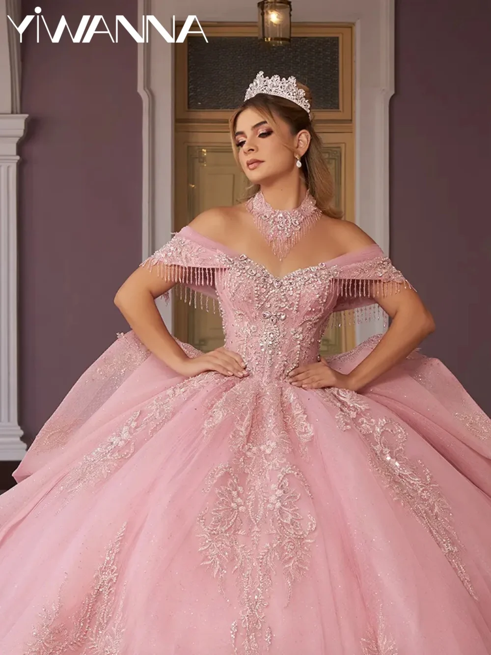 

Captivating Pink Appliques Quinceanera Prom Dresses New Exquisite Beaded Off Shoulder Ball Gown Sweet 16 Dress Vestidos