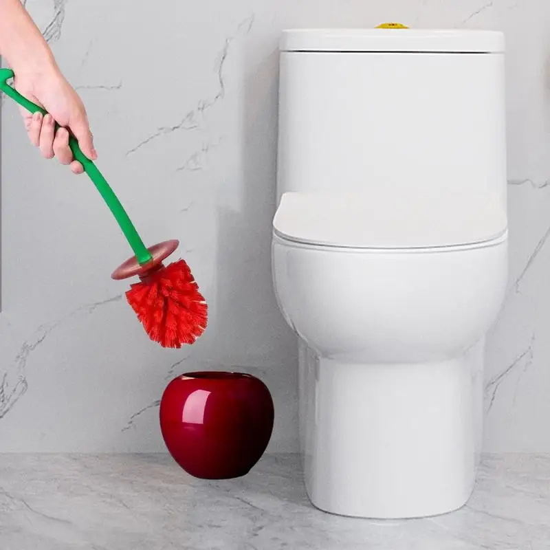 

Cherry Shaped Toilet Brush Long Handle Creative Bathroom Cleaning Brush with Holder Set Standing Stains Removal accessories