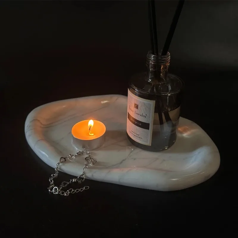 

Natural Marble Tray for Candle Jewelry Ring Luxury Trinket Dish for Bathroom Kitchen Counter Dresser Nightstand Home Decor