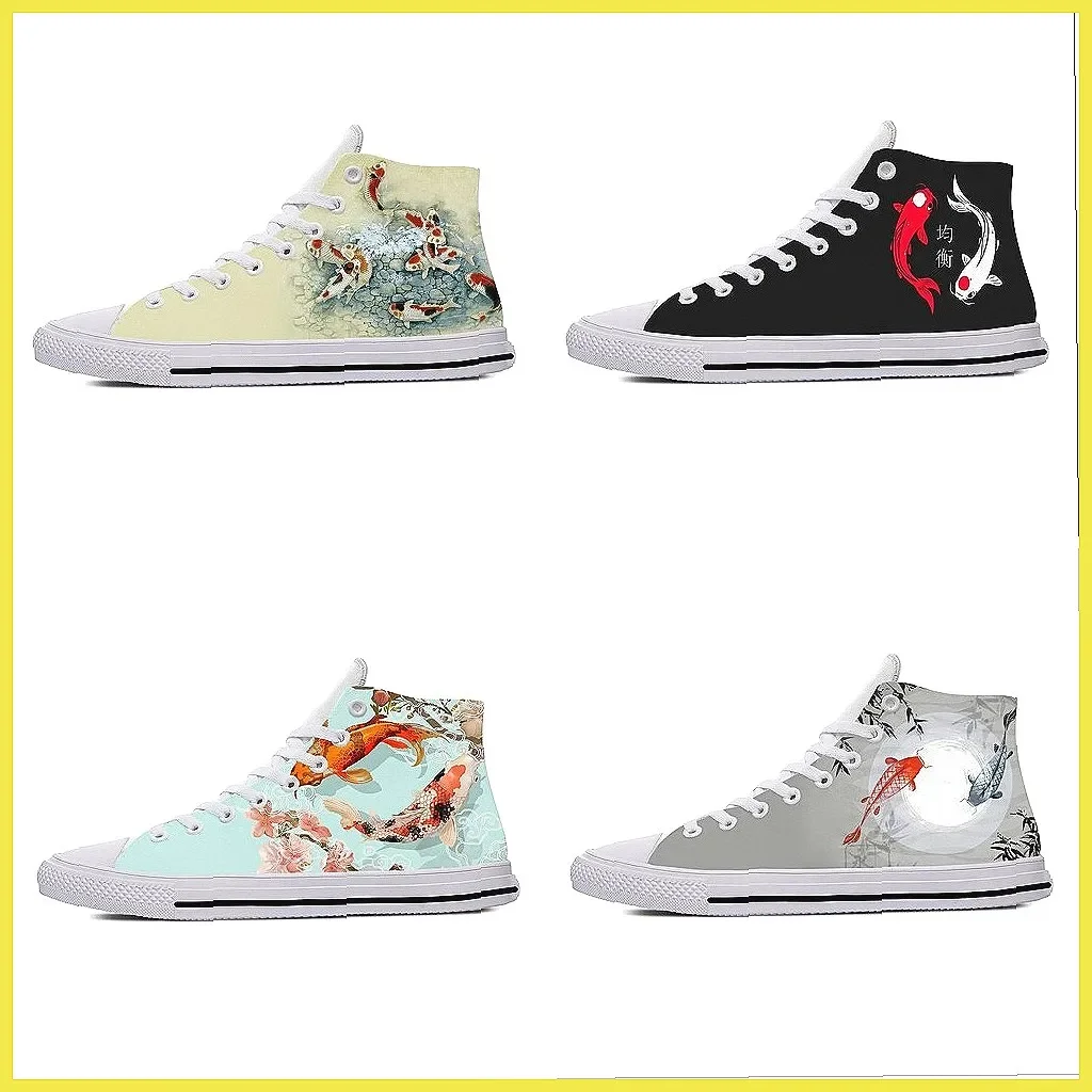 

Повседневные высокие кроссовки с изображением рыбок кои в стиле аниме — модная обувь с мультяшными персонажами для мужчин и женщин