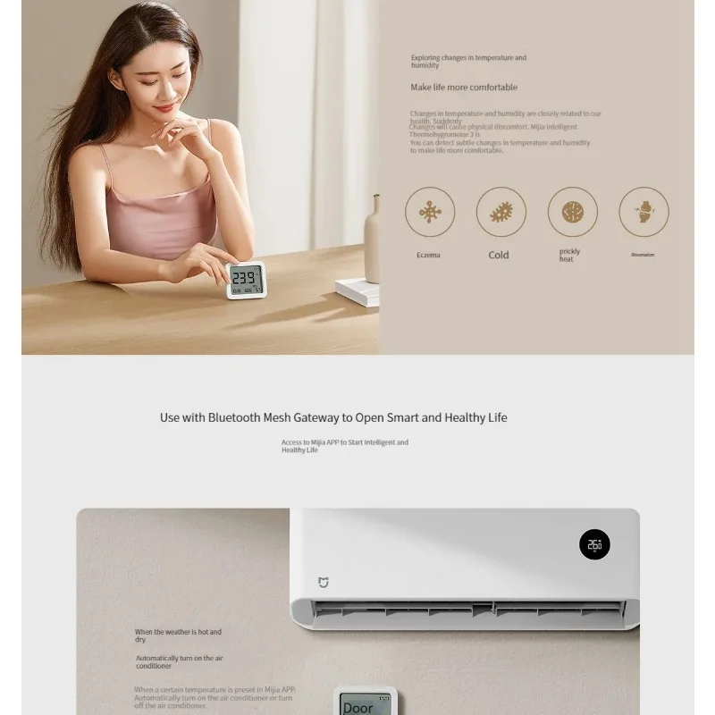 Original XIAOMI Mijia Smart Temperature Humidity Sensor 3 Electric Thermometer Digital Hygrometer Humidity Meter with Mijia APP