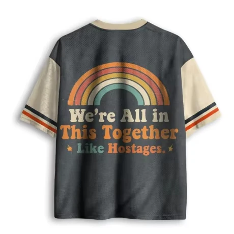 2026 Vintage Retro Rainbow Funny Sarcastic Slogan Print Multi Color Block Mesh V Neck Loose Football Jersey T-shirt top