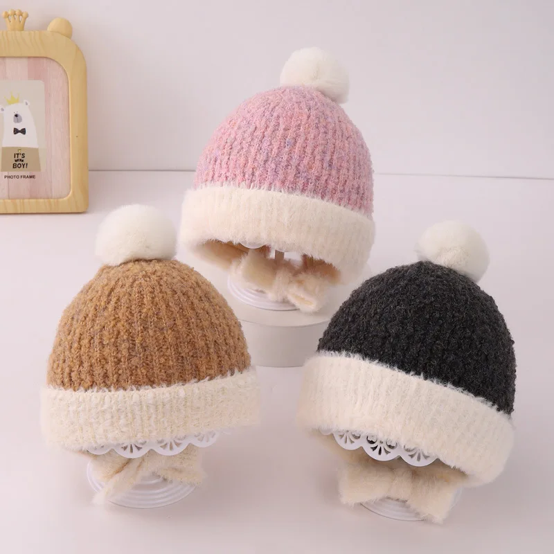 5 Colors Winter Warm Girls Ear Protection Beanie Hat Kids Elastic Knit Hat Cute Boys Headwear Cap 1-5Y