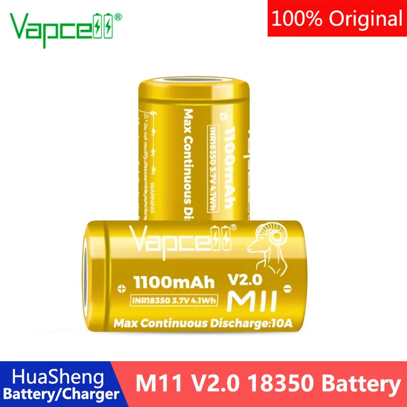 Original Vapcell New Version INR 18350 Battery M11 V2.0 1100mAh CDR 10A Lithium Battery Rechargeable For Flashlight VapeKit Toys