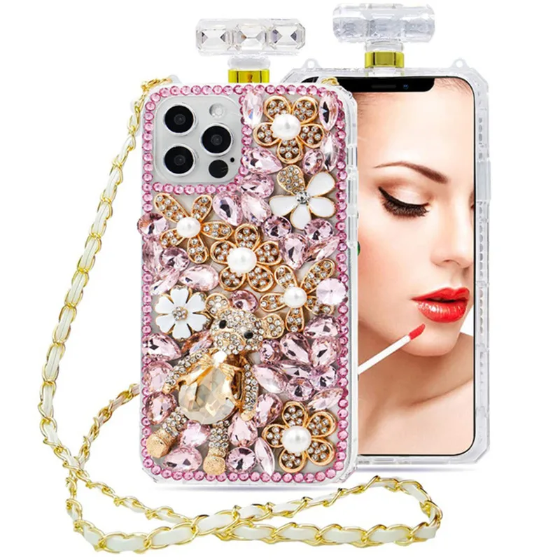 

Rhinestone Perfume Bottle Case for iPhone, Crystal Phone Cover, Bling Diamond, Luxury, Glitter,15, 14, 13, 12, 11 Pro Max, Plus