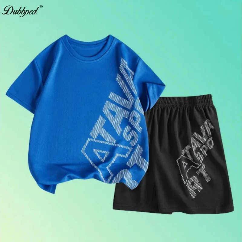 Dubbped Summer Kid's Athleisure Boy's Short Sleeve Basketball Training Fitness Running Loose Breathable Large Size T-shirt Set