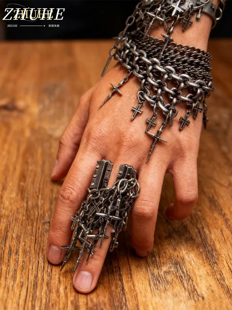 

Dark Style Cross Chain Ring, Unisex Jewelry Accessory for Men & Women, Alternative Fashion Finger Jewelry, Unique Trendy Item