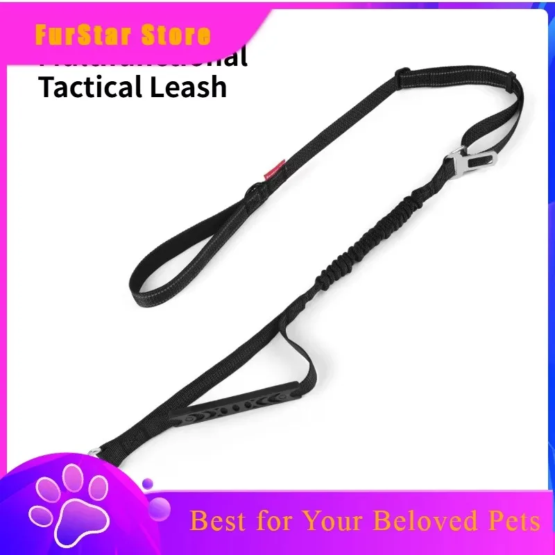FurStarTactical Dog Leash Anti Pull Reflective Bungee Rope Heavy Duty Nylon Pet Lead With Dual Handle For Medium Large Dogs Tra