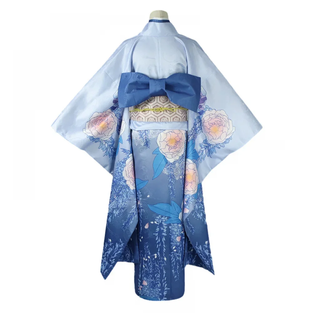 Anime My Happy Marriage Cosplay Costumes Saimori Miyo Cosplay Costume Blue Printed Kimono Dress Halloween Party Outfits Headgear