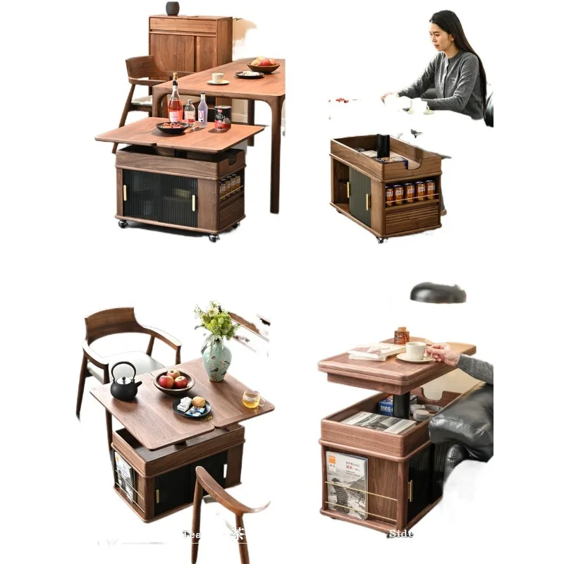 

Parking and lifting movable cart at will, coffee table, black walnut folding function sofa