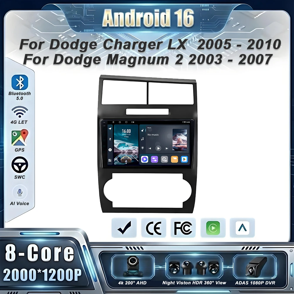 GPS para coche Android16 Radio automática para Dodge Charger LX 2005 - 2010 para Dodge Magnum 2 2003 - 2007 unidad principal estéreo sin pantalla de DVD de 2din
