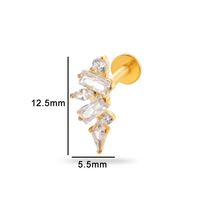 1PC G23 Titanium 16G Internal Thread Labret Stud Horse's Eye CZ Cartilage Earring Tragus Stud Flatback Helix Piercing Jewelry