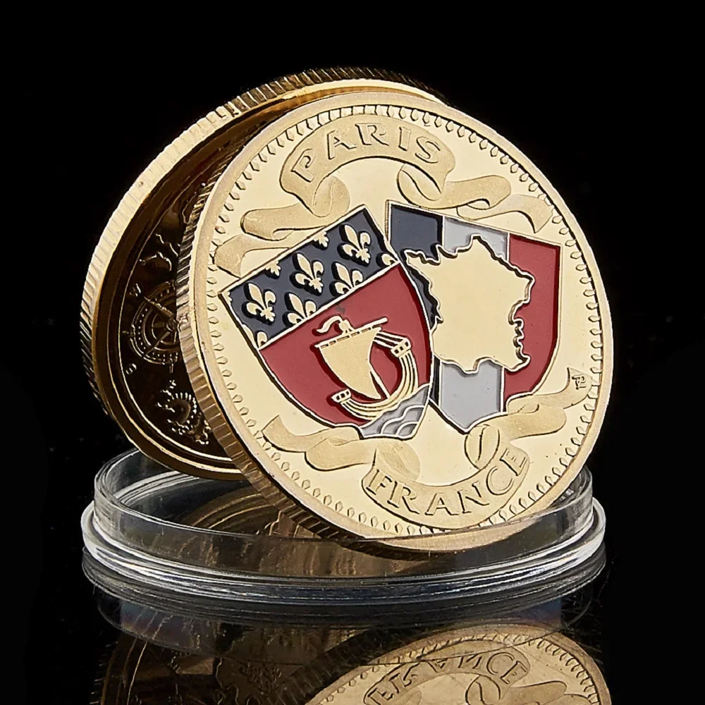 1889 France Paris Landmark Tower Triumphal Arch 100th Anniversary of The French Revolution Gold Plated Coin Value Collectibles