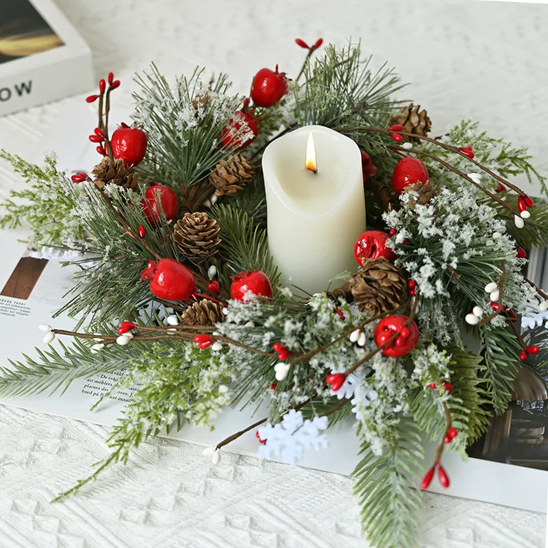 

New Christmas Products Cross-border Wreath Ornaments Berries Pine Cones Pine Needles Accessories Candlesticks Candles