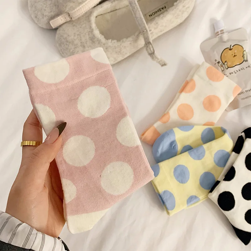 Socks Women Spring Summer Autume Middle Tube Cotton Short Colored Polka Dot Girls Gift Harajuku Cute Kawaii Designer Calcetines