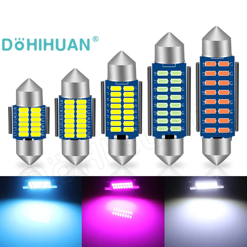 DOHIHUAN 2PCS 28MM Festoon Led 31MM Bulb SV8.5 C5W C10W 36MM 39MM 41MM Trunk Door Car Interior License Plate Signal Lamp Light