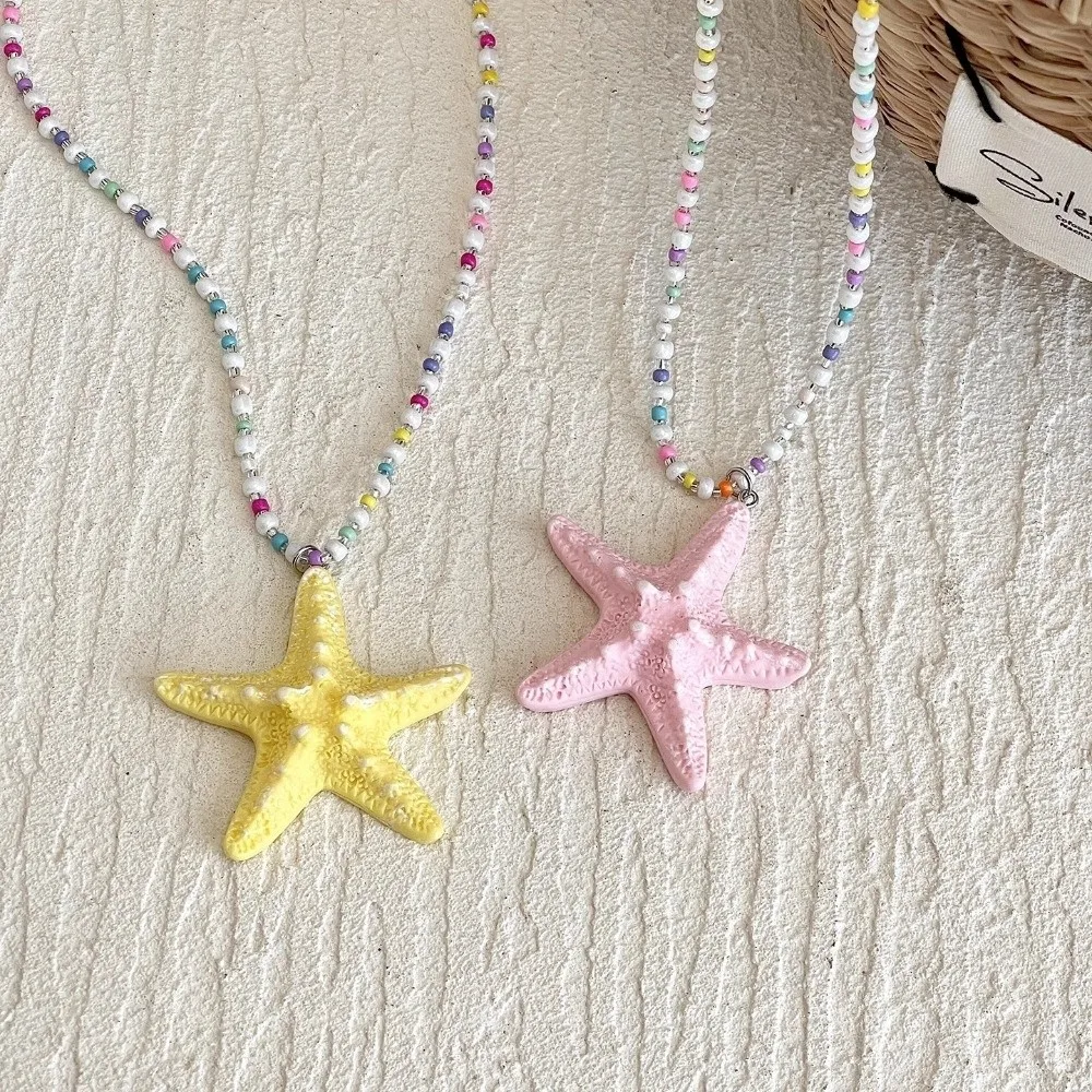Bohemian Starfish Necklace Beach Surfer Colorful Trendy Beach Necklace Splicing Dopamine Bead Starfish Choker Holiday Choker