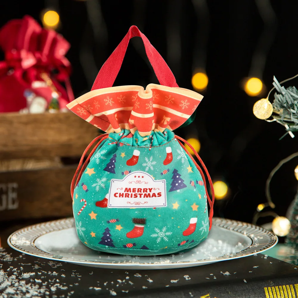 Weihnachten Neujahr Party Beutel mit Kordelzug Süßigkeiten Snack Geschenktüte mit Griff Weihnachten Handtasche Armband Schmuck Aufbewahrung Verpackung