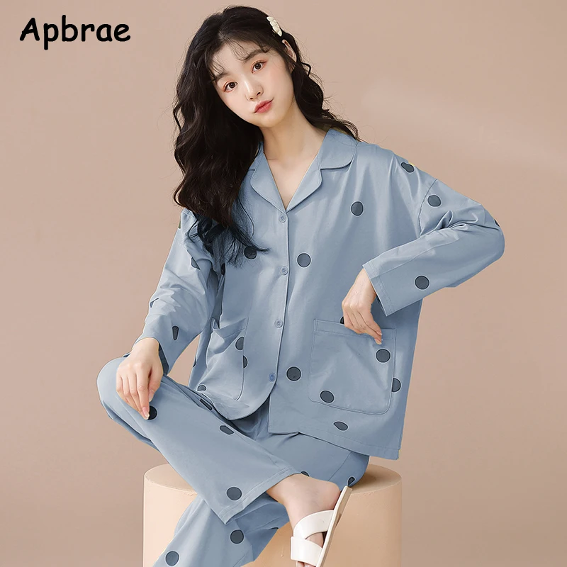 New Pajamas Set Autumn Winter Soft Cotton Korean Cardigan Sleepwear Lapel Pajama for Girls Ladies Loungewear Women Pijamas