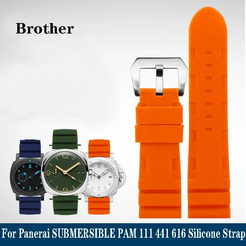 Watch Accessories Band For Panerai SUBMERSIBLE PAM 111 441 616 Soft Silicone Men Waterproof Watch Strap Rubber Belt 22mm 24mm