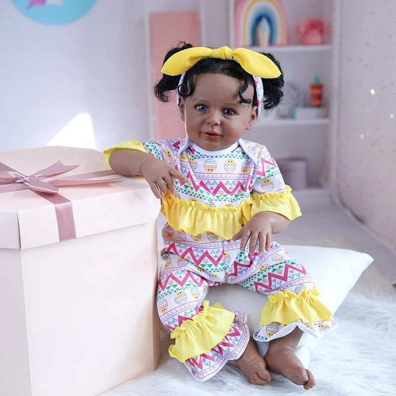24" Realistic Changeable Baby Doll Girl with Soft Hair Lifelike Reborn Dolls Black Skin for Girls