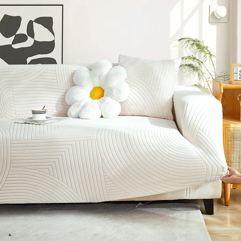 Elastic Thick Fleece Sofa Slipcover,Cozy Non-Slip Couch Cover for 1-5 Seat,Anti-Cat Scratch Machine Washable Furniture Protector