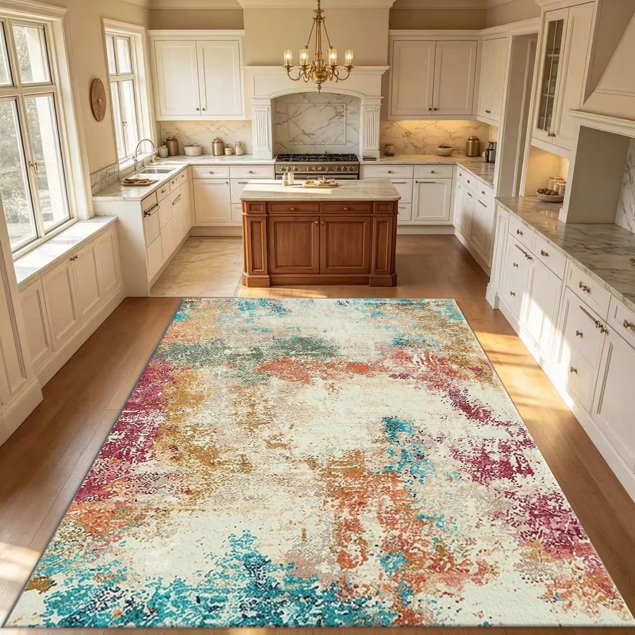 Modern Splash Ink Abstract Area Rug Multi-Color Distressed Art Carpet Indoor Floor Mat for Living Room Bedroom Home Decoration
