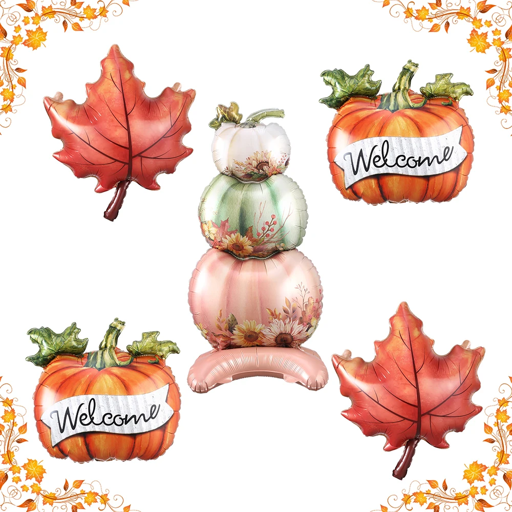 2/1 Stück 4D stehender Kürbis Ahornblatt Folienballon Herbst Ernte Thanksgiving Halloween Thema Party Dekor Herbst Heimbedarf
