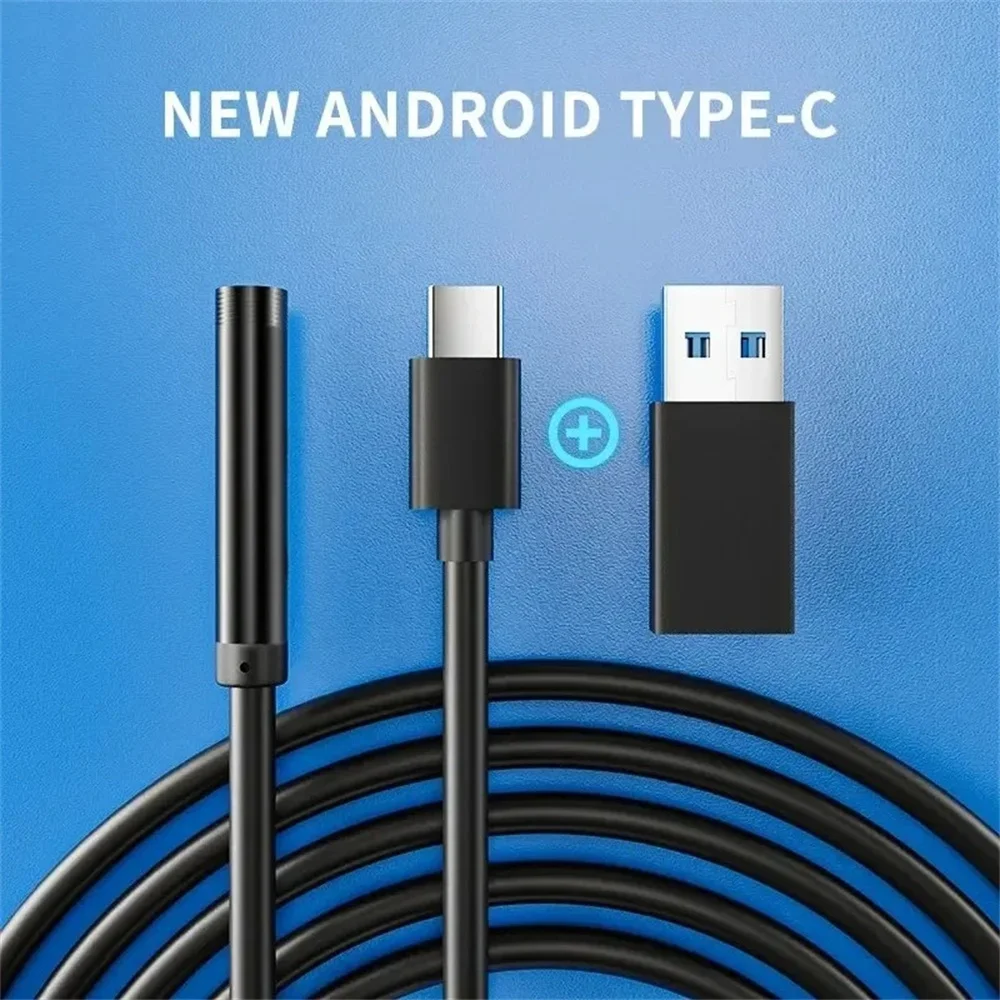 Dual Lens Endoscope Camera 7.0MM IP67 Waterproof LED Adjustable Flexible Borescope for Android Phone & PC Type-C