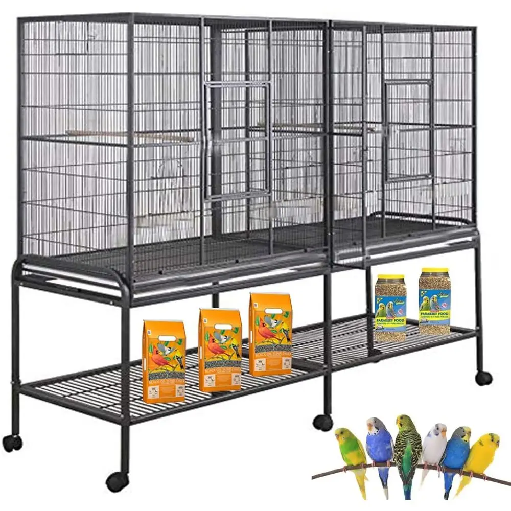 

Large Double Birdhouse Treehouse Bird Flight Parrot Center Divider Cage Feeder Doors Side Breeding Doors Easy Clean Pull Out Tra