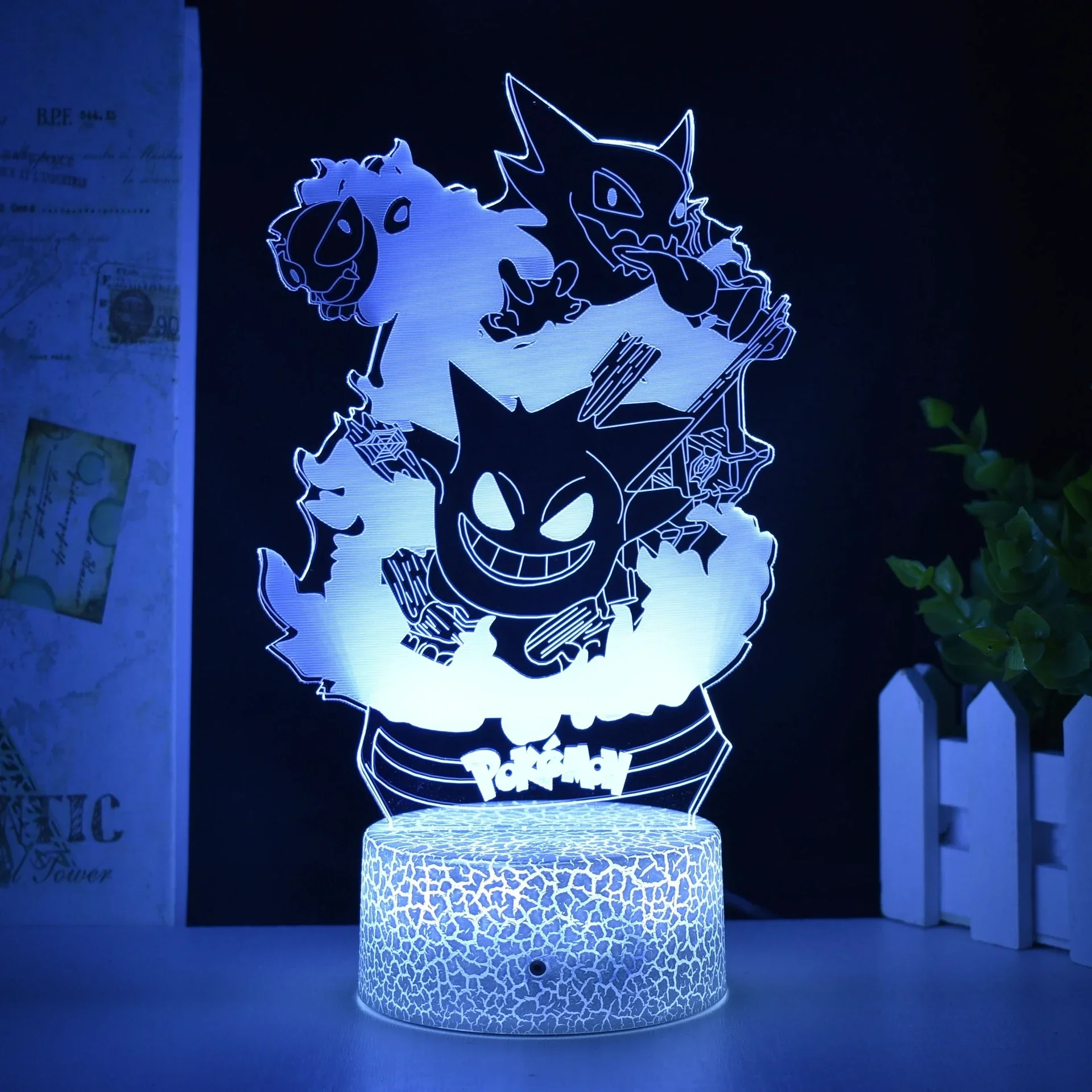 Pokemon Gengar Haunter Gastly 3D Lamp Anime LED Night Light USB Color Changing Luminaria Illusion Sleeping Table Lamps Kids Gift