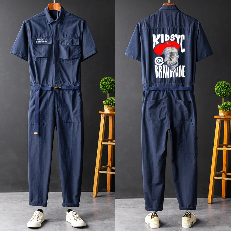 

Casual Skull Head Print Jumpsuit ort Sve ex Summer Vintage Workwear Straight Leg Pants Youth Faion Daily Wear