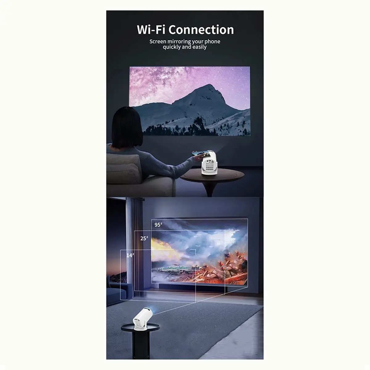 

Новый портативный WiFi-проектор New Electronics M5 с автоматической коррекцией трапецеидальных искажений, 50 ANSI люмен, беспроводной, высококачественный, для домашнего кинотеатра