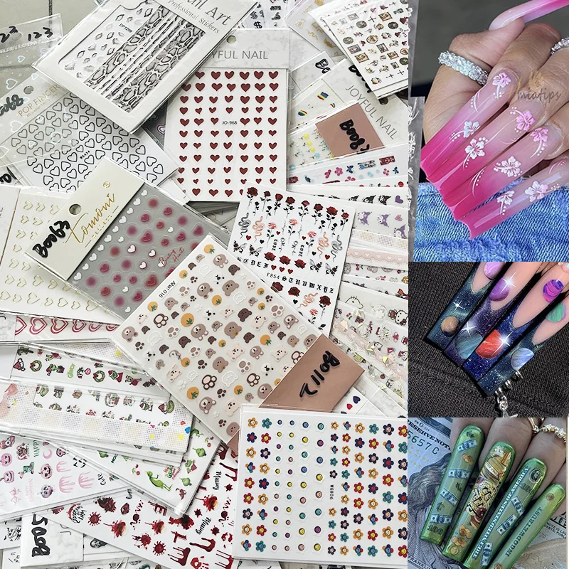 30 PCS Random 3D Nail Stickers Press on Nail Art Manicure Art Decoration Nail Accessories Decal Stickers Supplies Nail Parts