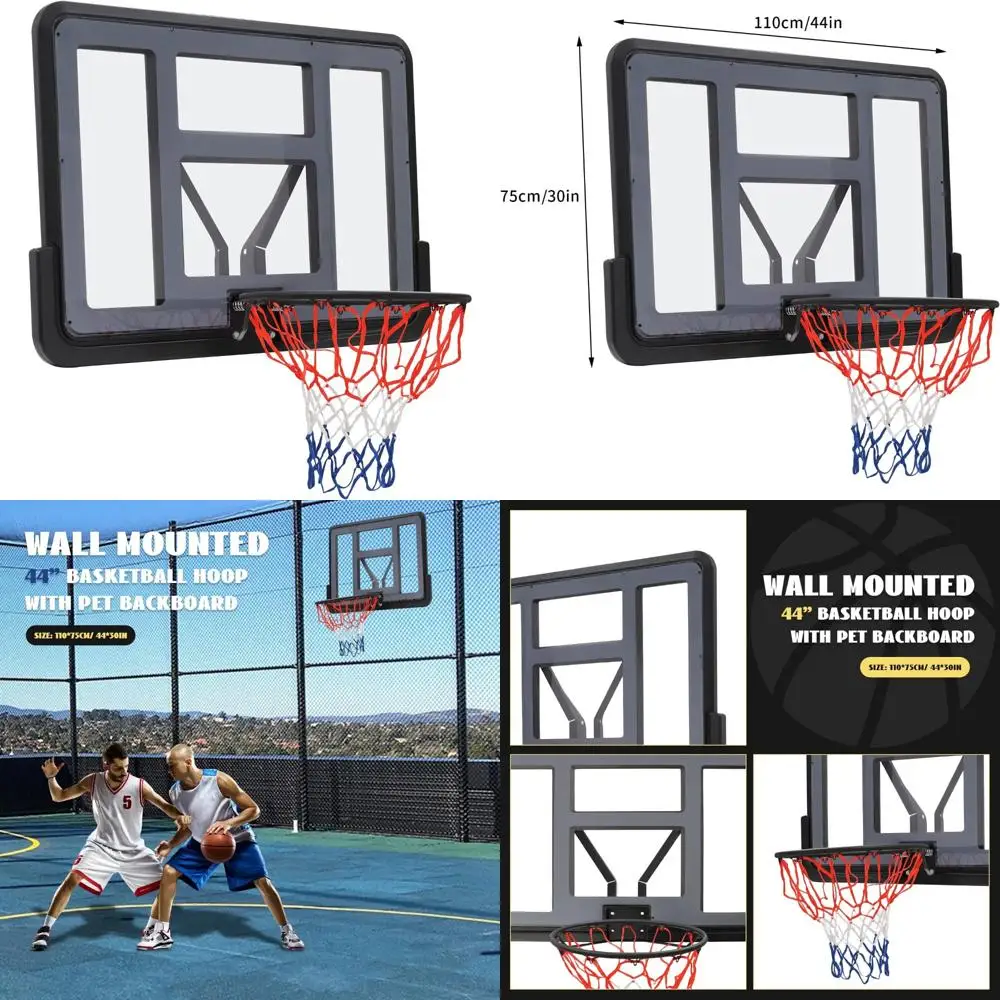 

Indoor/Outdoor Wall-Mounted Basketball Backboard and Rim Kit, 44"x30" PET Combo for Home or Playground Use