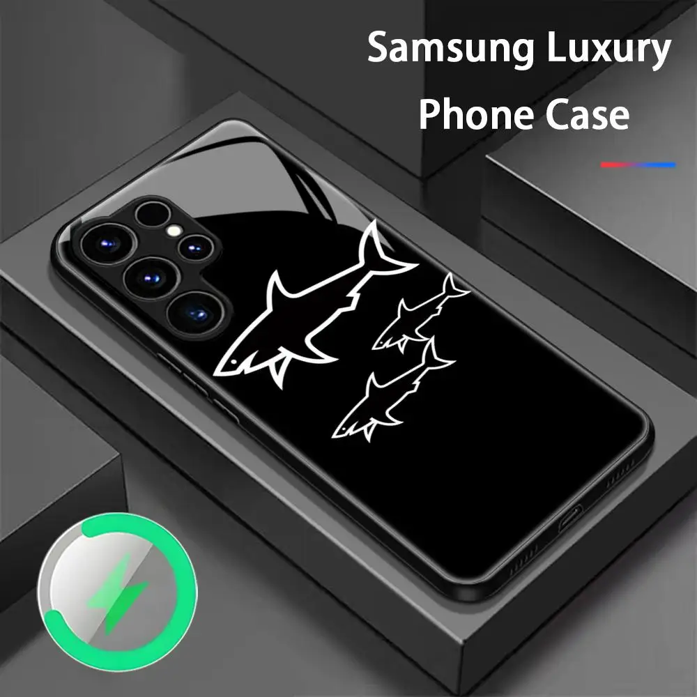 Shark black cool logo design Phone Case For Samsung S26 S25 S24 S23 S22 S21 S20 Plus Ultra Note20 Glass Magnetic Case