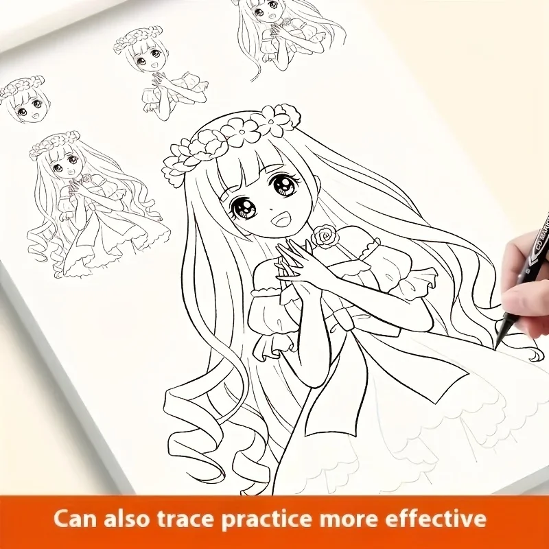 كتاب رسم فني بخط شخصيات الرسوم المتحركة، كتاب ممارسة رسم يدوي سهل للمبتدئين - 48 صفحة أنماط مخططة بسيطة #4