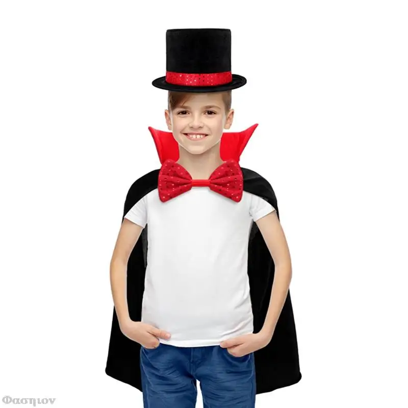 2025 Magician Role Play Hat Cloak Kids School Cosplay Costume Waistcoat Cape Hat Magic Wand Set Children Jazz Dance Stage Outfit