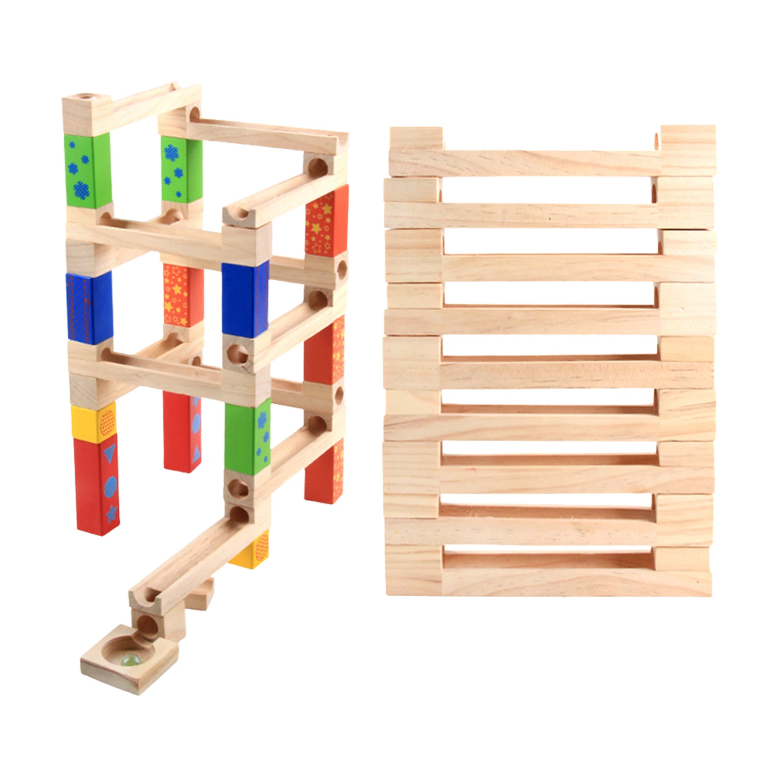 Wooden Marble Race Track Game Multicolor Wooden Marble Runs Educational Construction Maze Block Toy Set STEM Educational