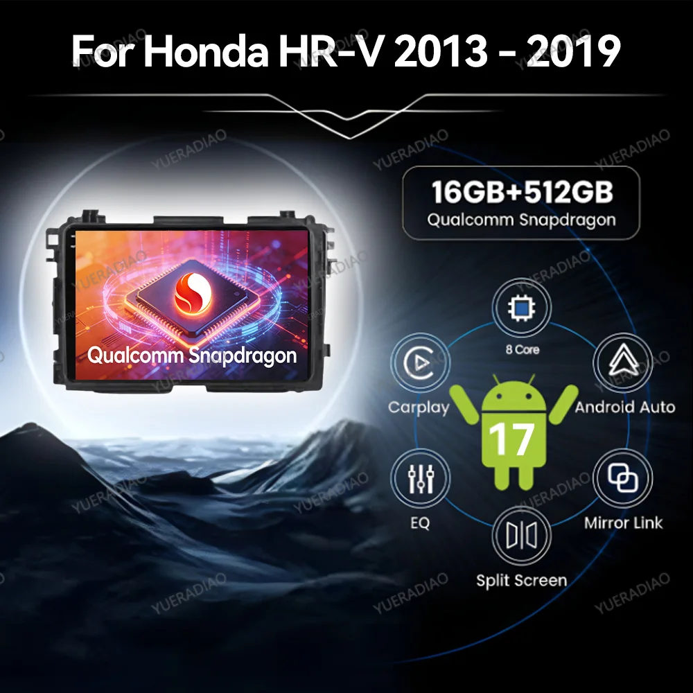 Autoradio Android 17 pour Honda HR-V HRV XRV Vezel 2013 - 2019 Lecteur multimédia stéréo vidéo Qualcomm BT 4G LTE 5G WIFI GPS NAVI