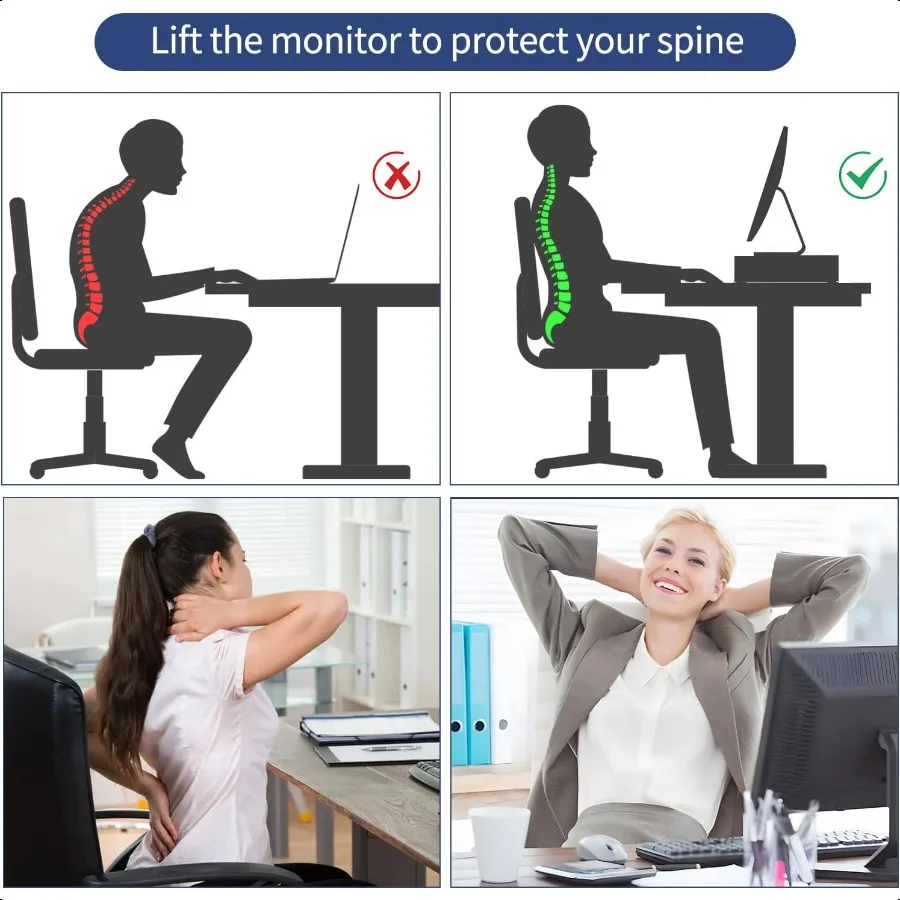 حامل شاشة كمبيوتر من طبقتين من AUPSEN مع درج وحامل قلم رصاص وحامل شاشة معدني ومنظم مكتب الكمبيوتر